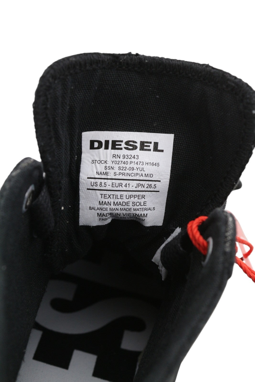DIESEL S-Principia Mid vyriški sportbačiai, juodi, aukšti, nėriniuoti, migdolų spalvos, su pirštais, RRP 160 € 