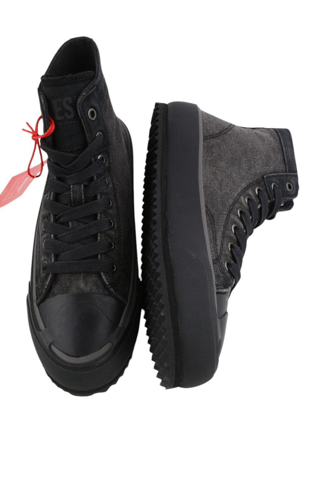 DIESEL S-Principia Mid vyriški sportbačiai, juodi, aukšti, nėriniuoti, migdolų spalvos, su pirštais, RRP 160 € 