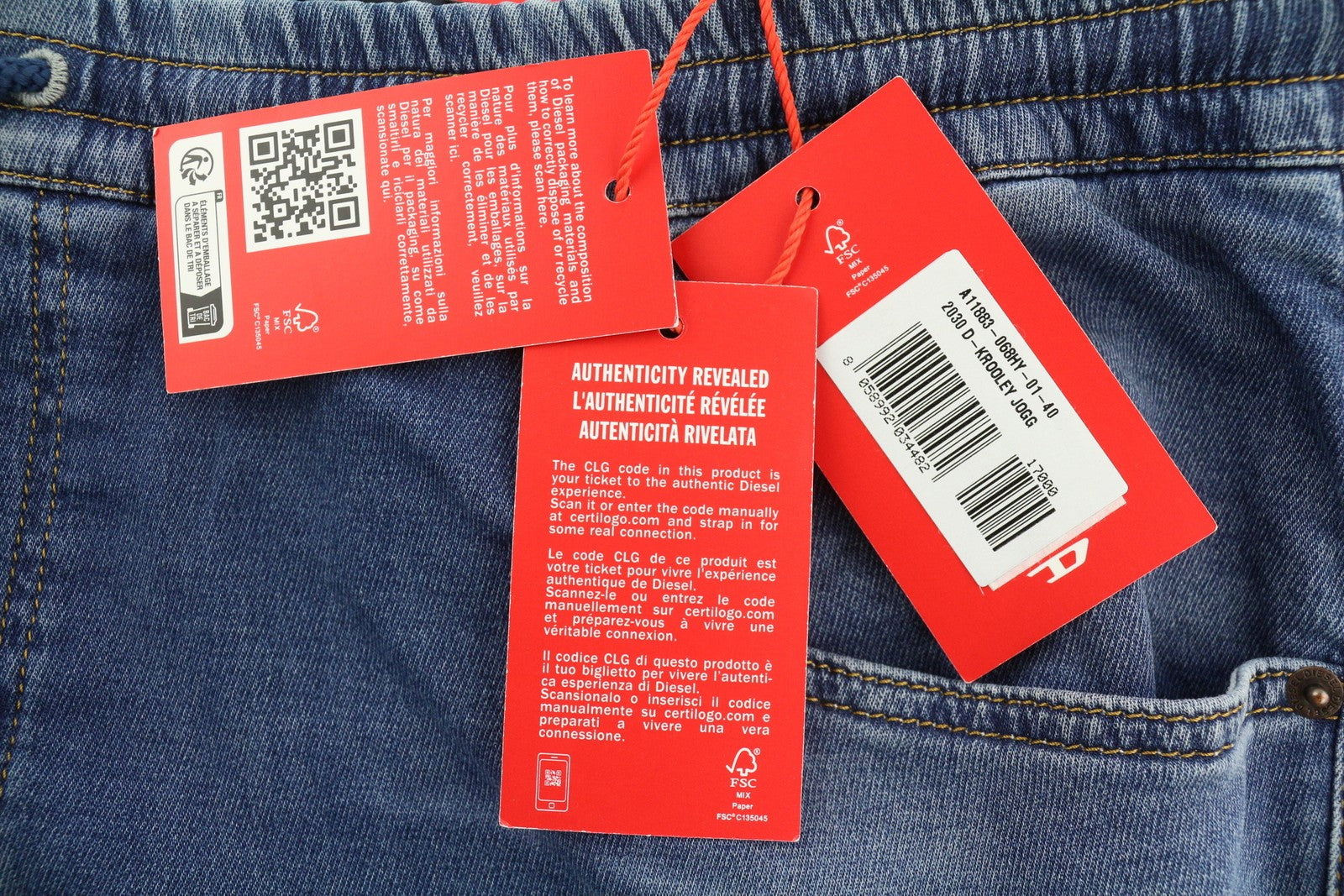 DIESEL 2030 D-Krooley Jogg 068HY vyriški džinsai W40 su raišteliu juosmeniu, mėlyni, RRP295