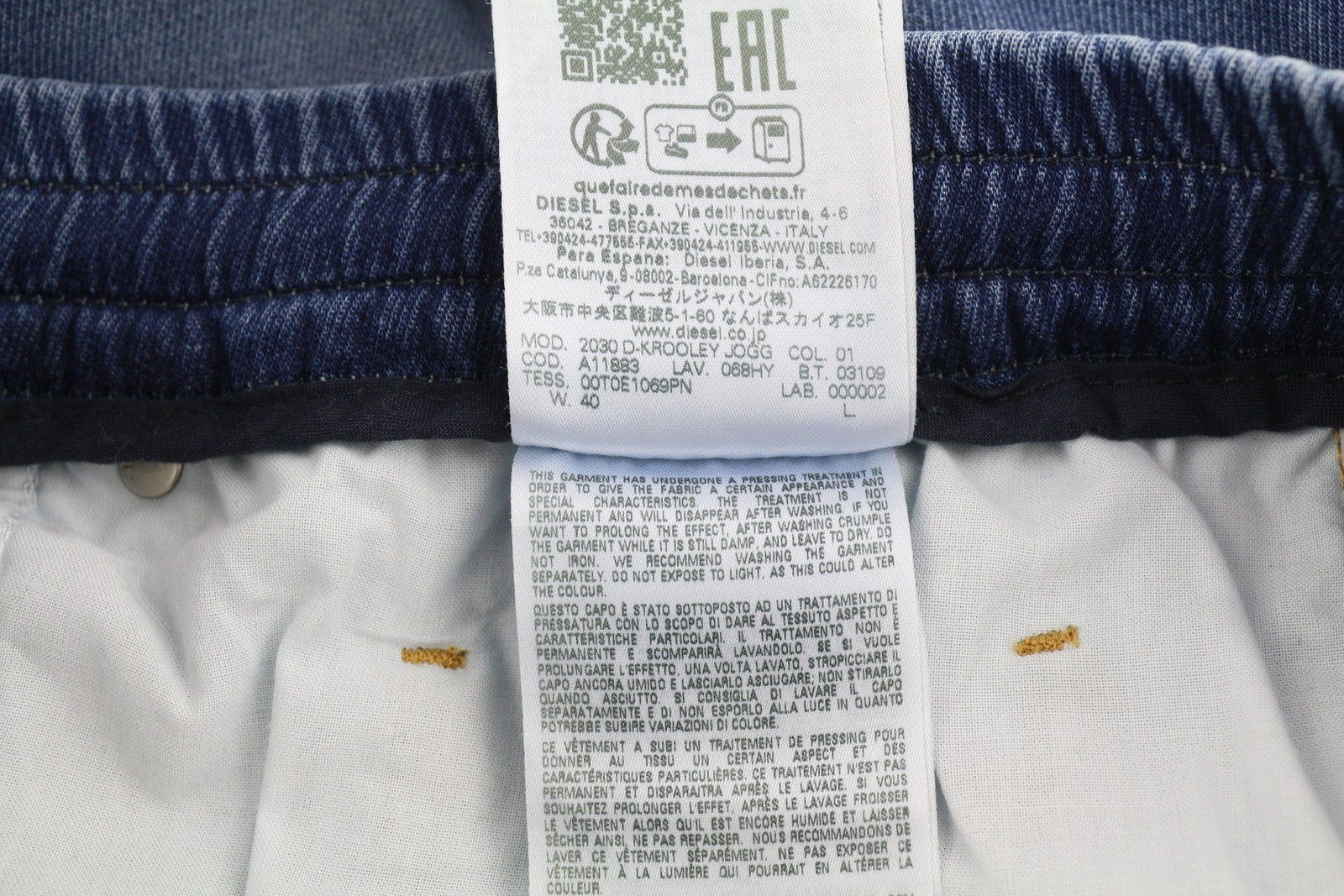 DIESEL 2030 D-Krooley Jogg 068HY vyriški džinsai W40 su raišteliu juosmeniu, mėlyni, RRP295