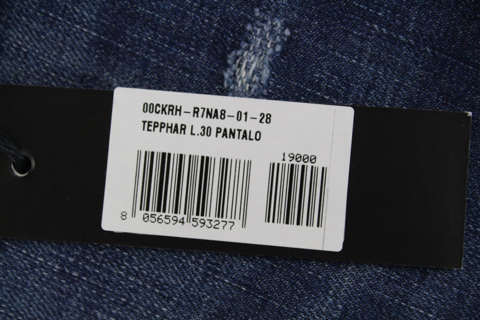 DIESEL Tepphar R7NA8 vyriški džinsai W28/L30 Slim morkų mėlynos spalvos, tamprūs, plėšyti medvilniniai džinsai 