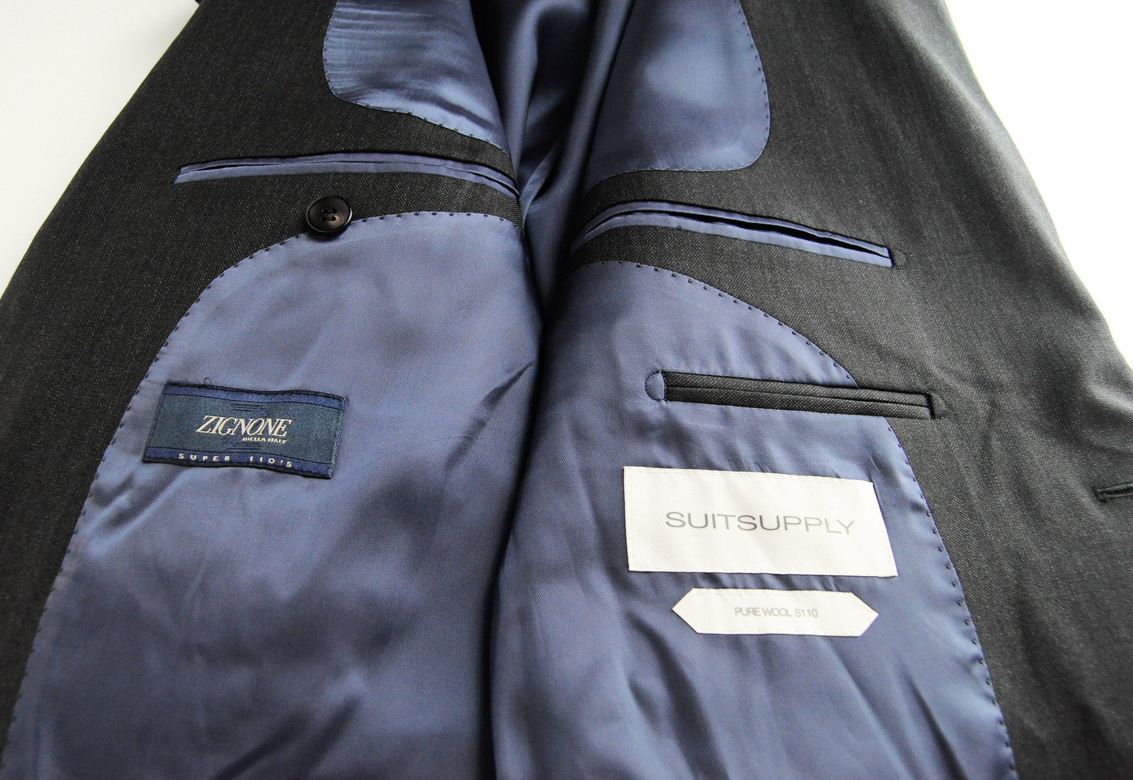 „SUITSUPPLY Napoli“ vyriškas pilkas vilnonis kostiumo švarkas, UK38R, „Super 110“ oficialus švarkas