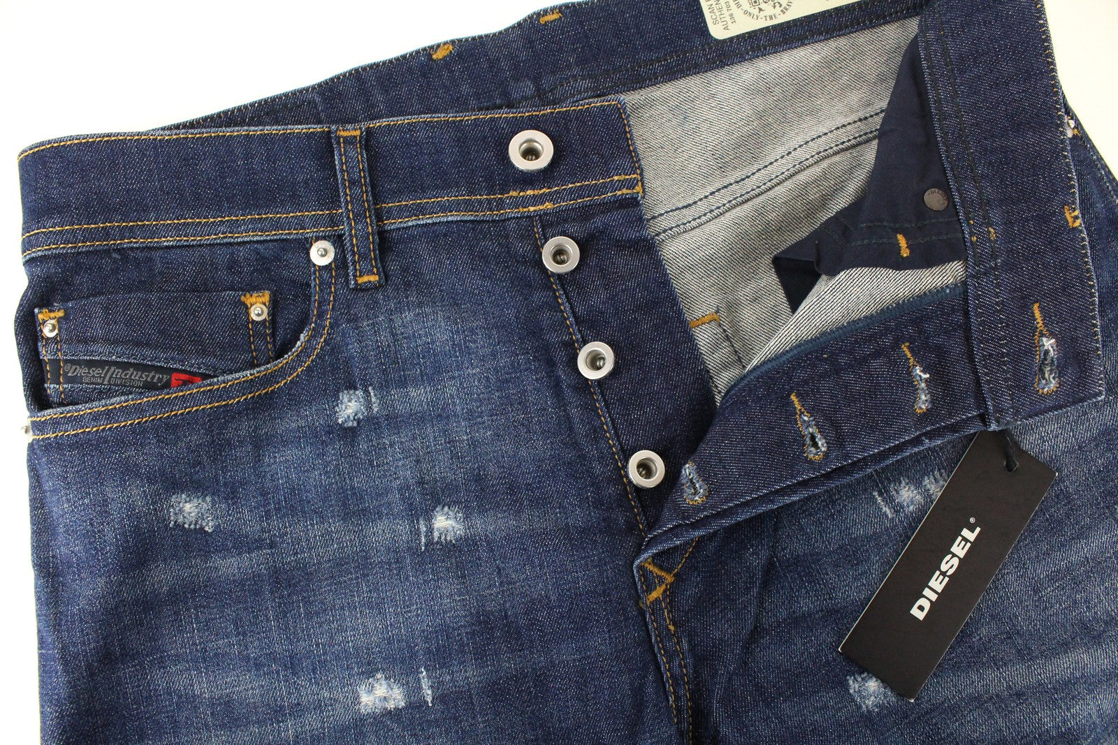 DIESEL Tepphar R7NA8 vyriški džinsai W28/L32 mėlyni, prigludę, tamprūs, skalbti 