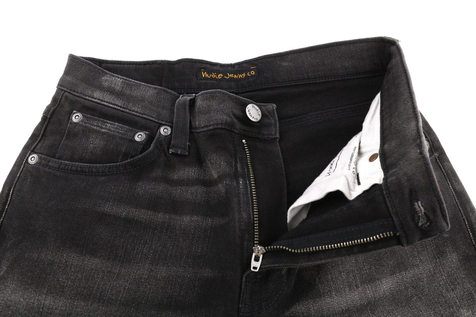 NUDIE Pipe Led Men Jeans W28/L30 Grey Marble Organic Slim Logo Washed Effect