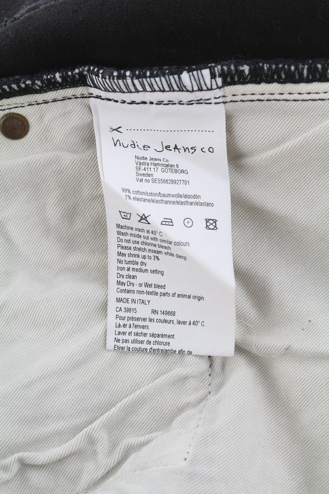 NUDIE Pipe Led Men Jeans W28/L30 Grey Marble Organic Slim Logo Washed Effect