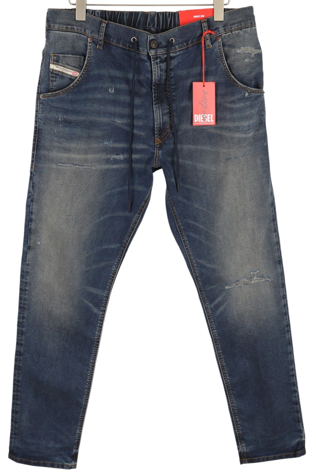 DIESEL Krooley-E-Ne E9H98 vyriški džinsai W34/L32 Jogg Distress skalbtos mėlynos spalvos, rekomenduojama kaina – 295 € 