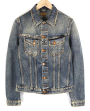 NUDIE Billy vyriška striukė S Shimmering Indigo Washed Denim Button Up Logo 