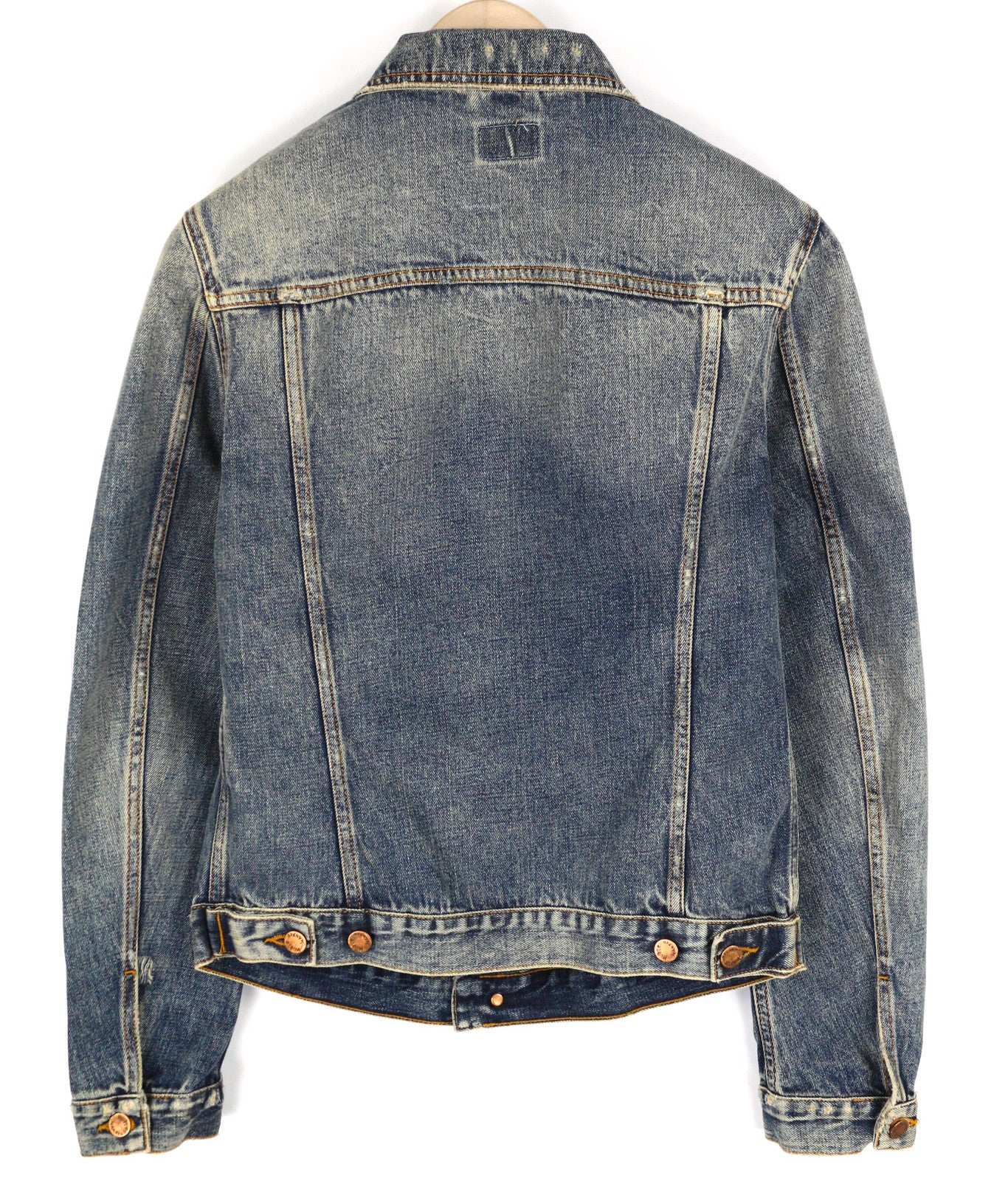 NUDIE Billy vyriška striukė S Shimmering Indigo Washed Denim Button Up Logo 