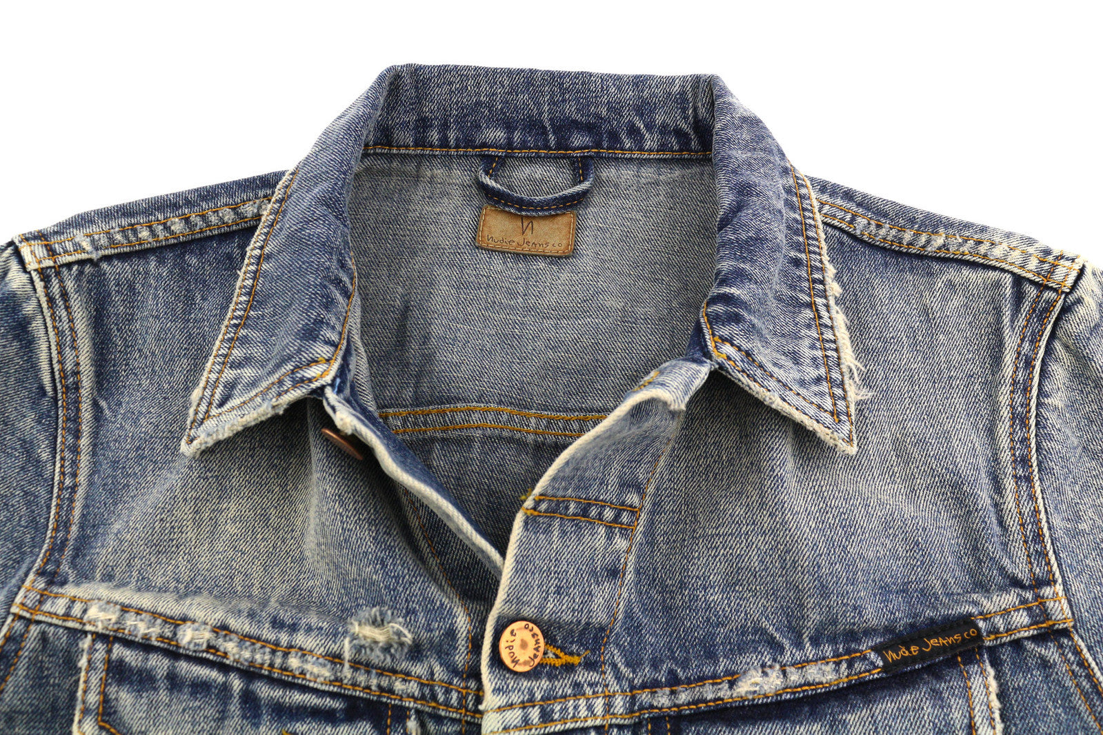 NUDIE Billy vyriška striukė S Shimmering Indigo Washed Denim Button Up Logo 