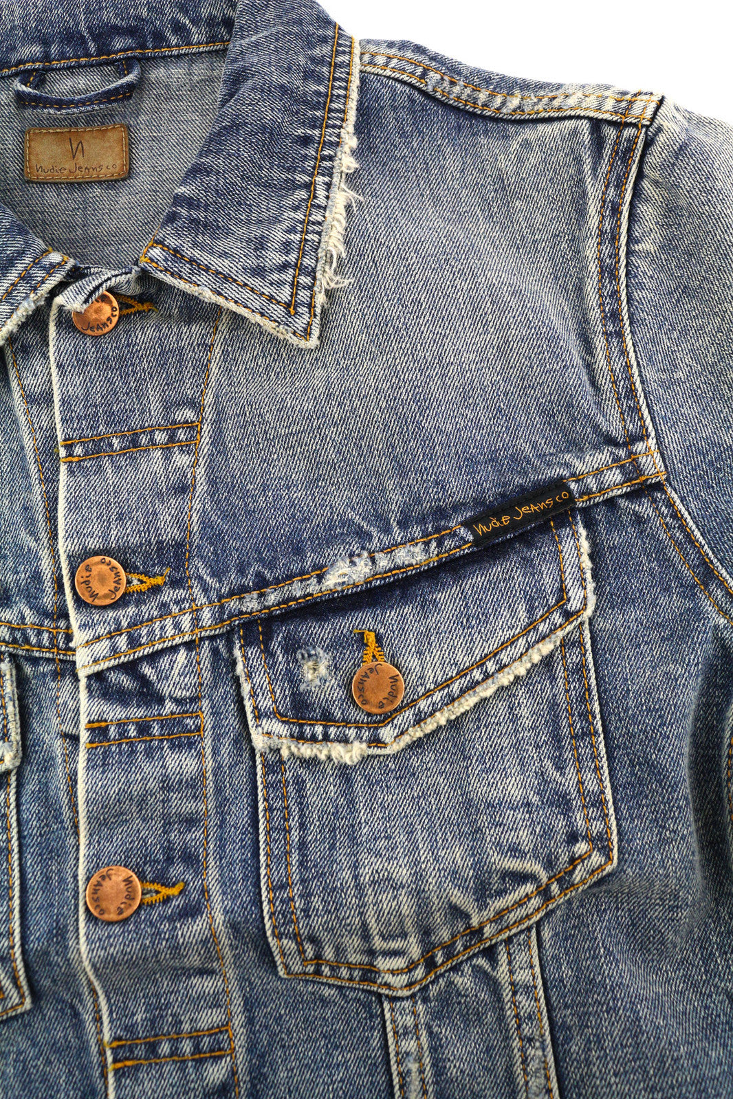 NUDIE Billy vyriška striukė S Shimmering Indigo Washed Denim Button Up Logo 