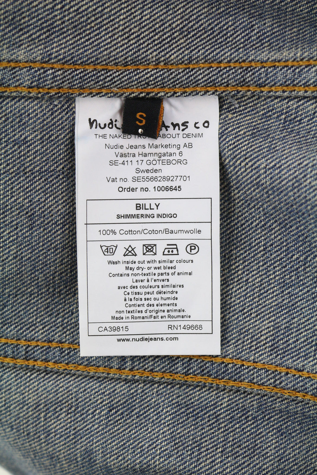 NUDIE Billy vyriška striukė S Shimmering Indigo Washed Denim Button Up Logo 