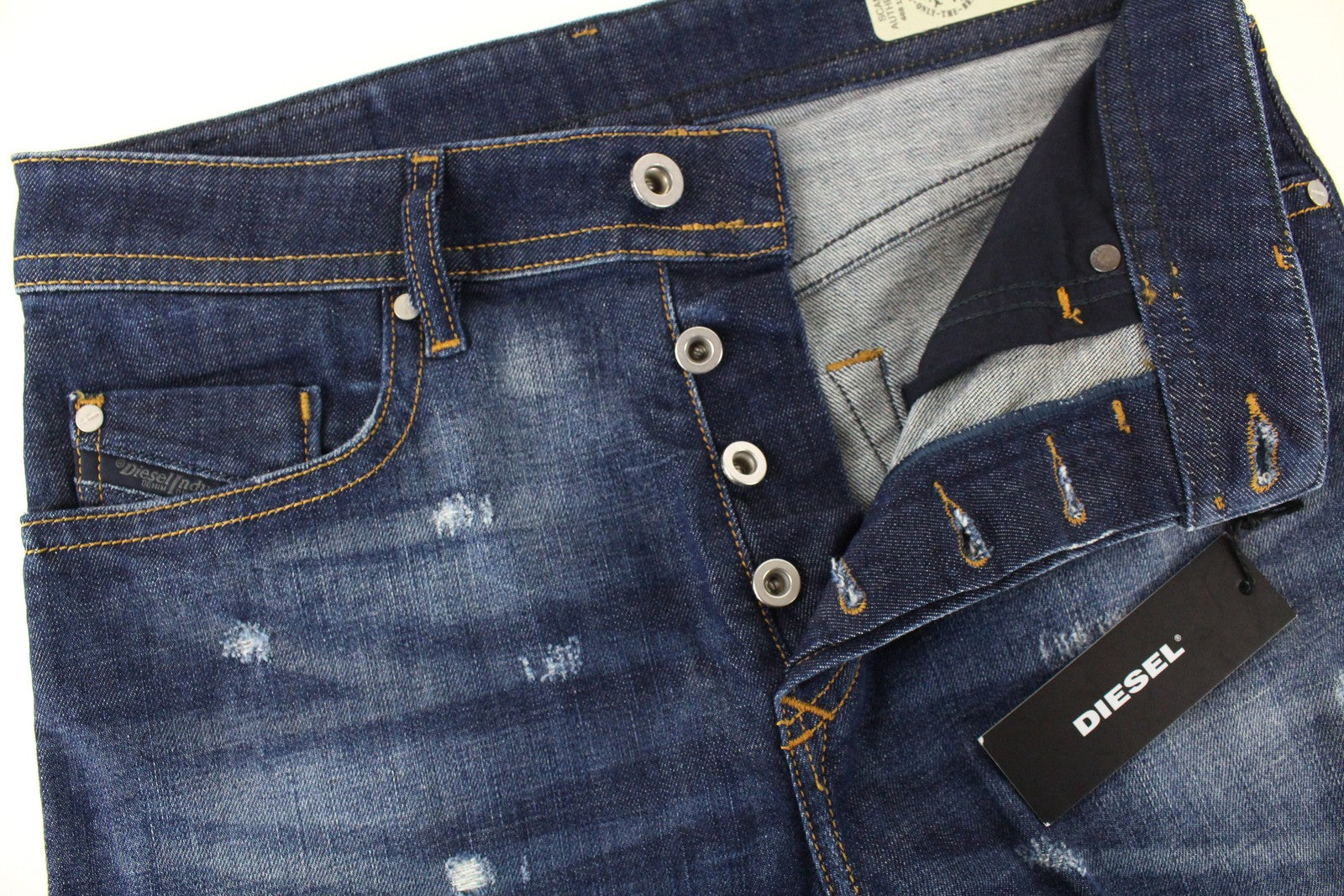 DIESEL Buster R7NA8 vyriški džinsai W28/L32 Slim Tapered Fit mėlyni skalbtos medvilnės* 