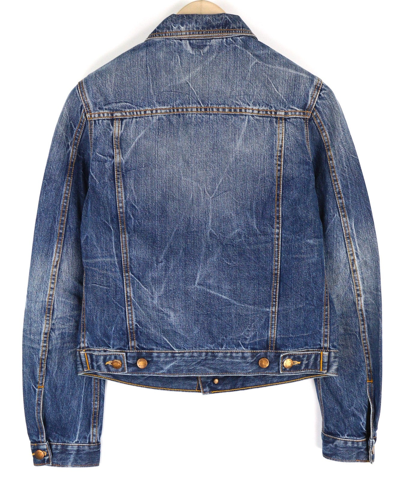 NUDIE Terry vyriška striukė S, ekologiška, šviesiai vintažinė, sagomis su skalbtos mėlynos spalvos džinsinio audinio 