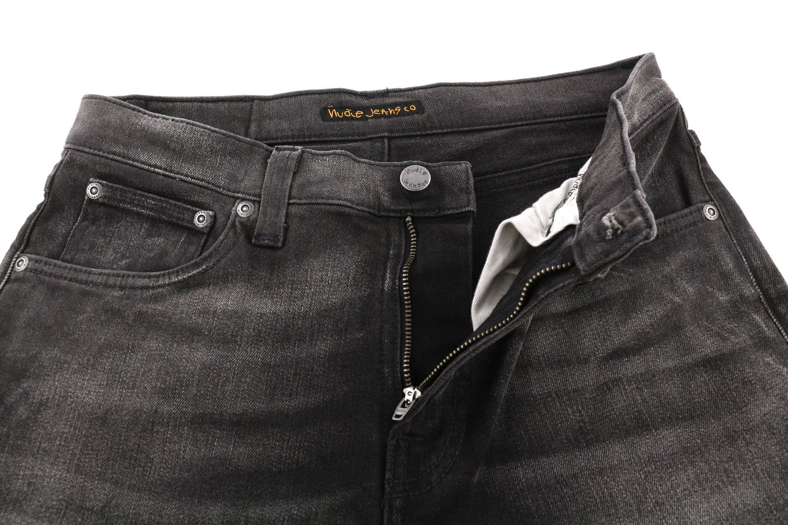 NUDIE Pipe Led Men Jeans W30/L30 Grey Marble Organic Slim Logo Washed Effect