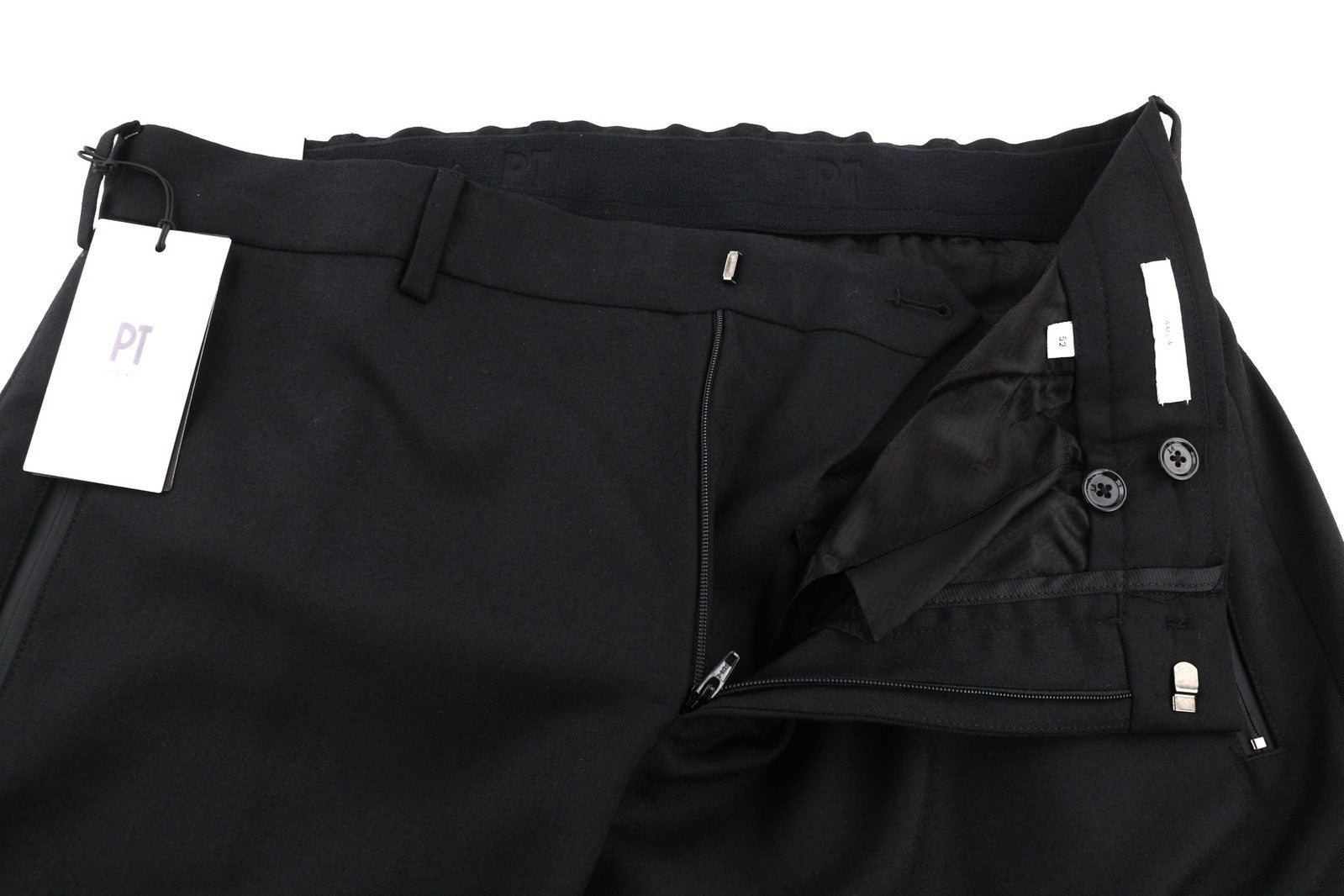 PT TORINO Lamda vyriškos kelnės 52 W35 juodos fliso ir vilnos mišinio krovininės su užtraukiamais skyriais 