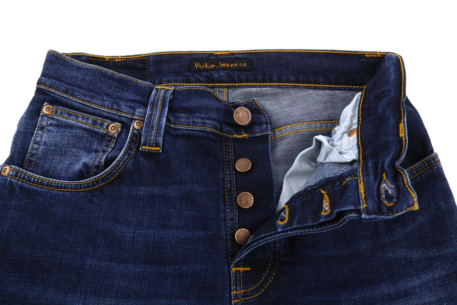 NUDIE Grim Tim Men Jeans W29/L32 Crosshatch Worn In Organic Washed Denim Pockets