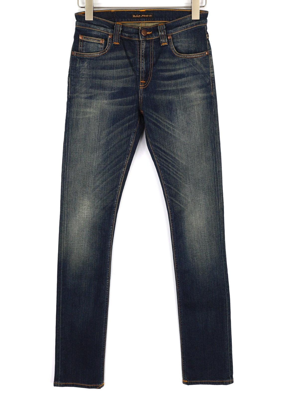 NUDIE Tube Tom Men Jeans W28/L34 Golden Indigo Slim Fit Organic Washed Dark Blue