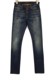 NUDIE Tube Tom Men Jeans W28/L34 Golden Indigo Slim Fit Organic Washed Dark Blue