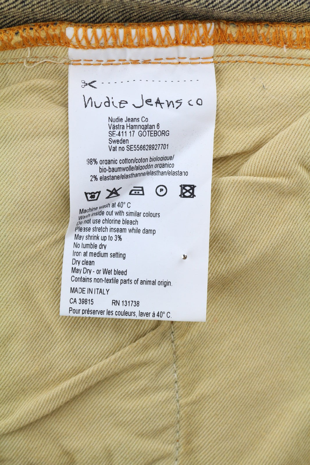 NUDIE Tube Tom Men Jeans W28/L34 Golden Indigo Slim Fit Organic Washed Dark Blue