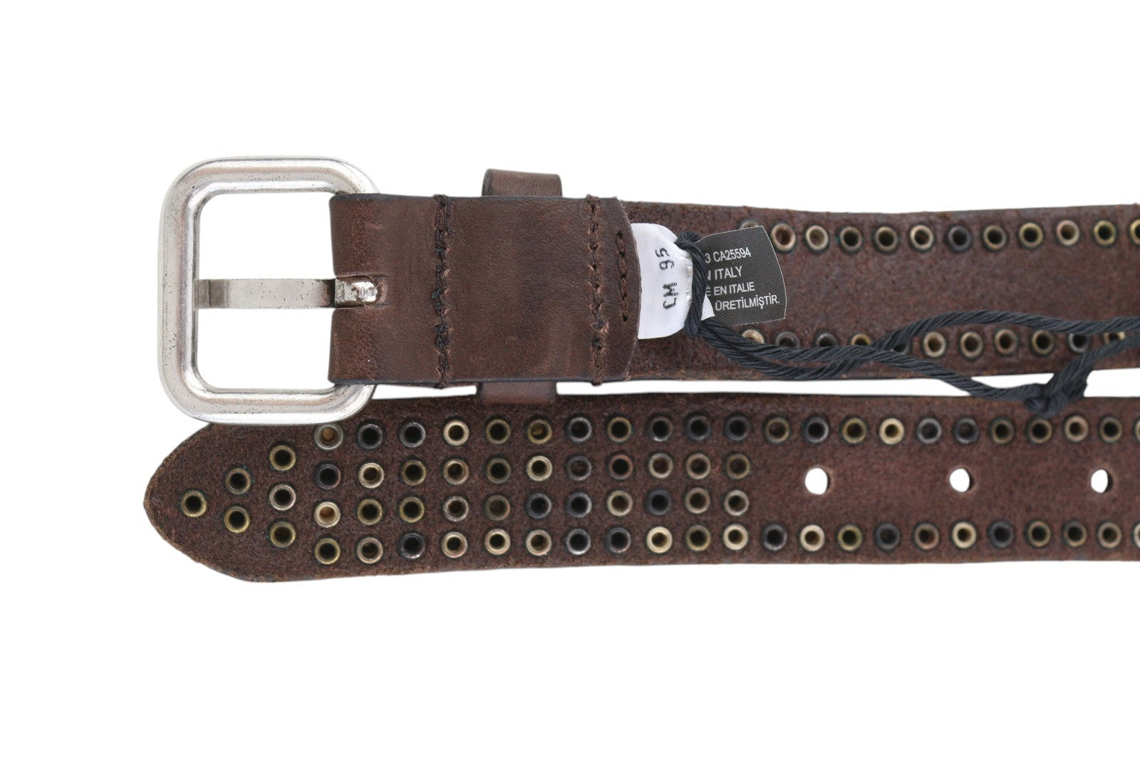 DIESEL B-Ost vyriškas diržas, 95 cm, tamsiai rudas, sidabro atspalvio, su detalėmis, sagtimi, rekomenduojama mažmeninė kaina – 200 € 