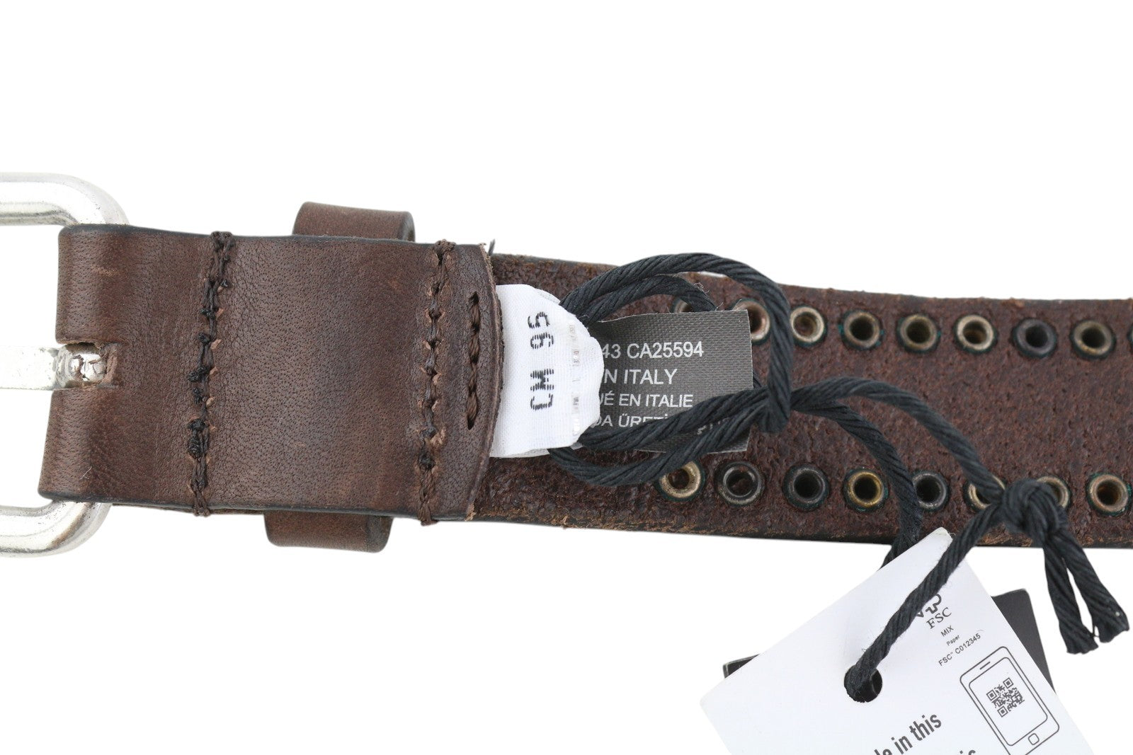 DIESEL B-Ost vyriškas diržas, 95 cm, tamsiai rudas, sidabro atspalvio, su detalėmis, sagtimi, rekomenduojama mažmeninė kaina – 200 € 