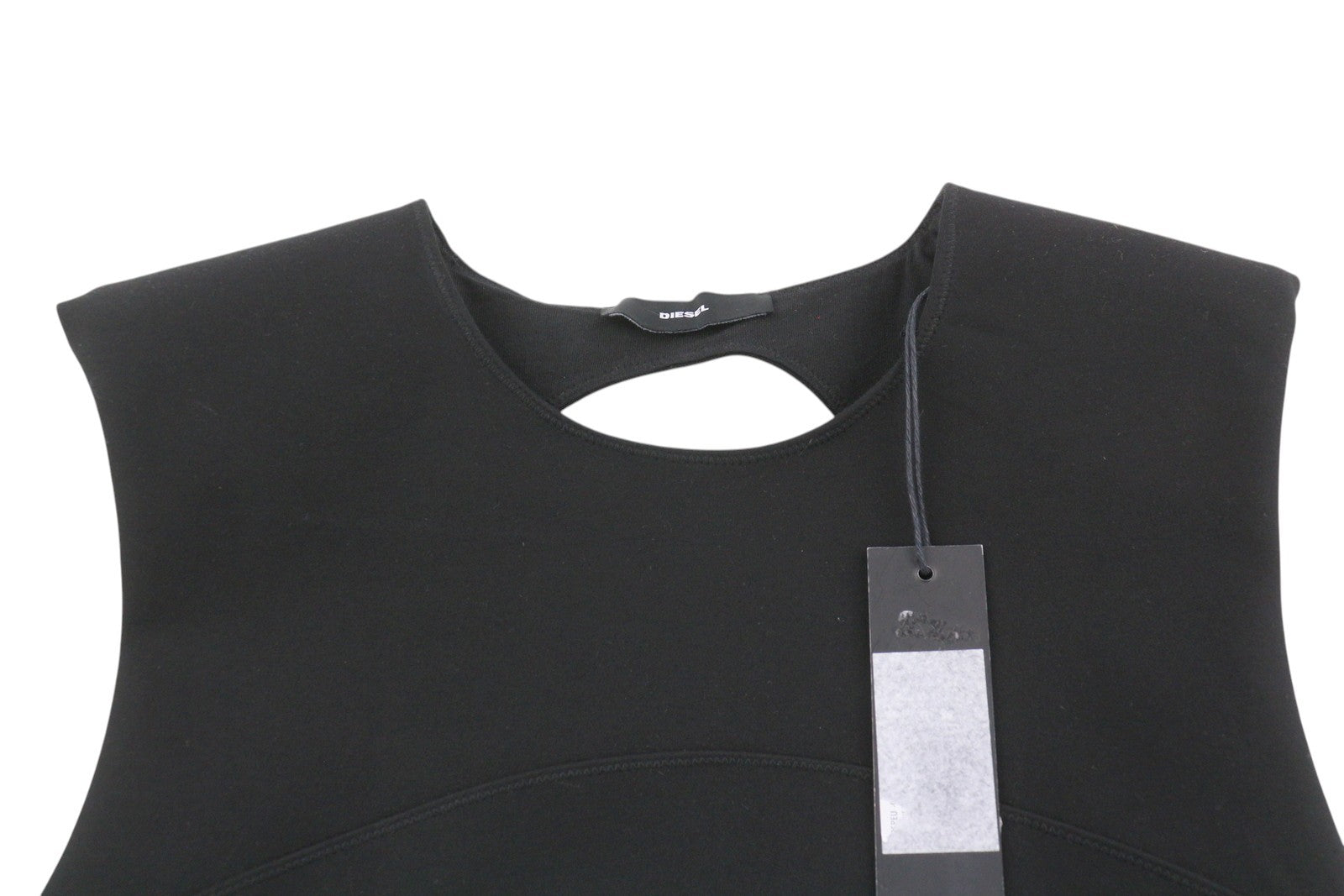 DIESEL moteriška suknelė S, juoda, be rankovių, su apvalia kaklo iškirpte, iki kelių. 