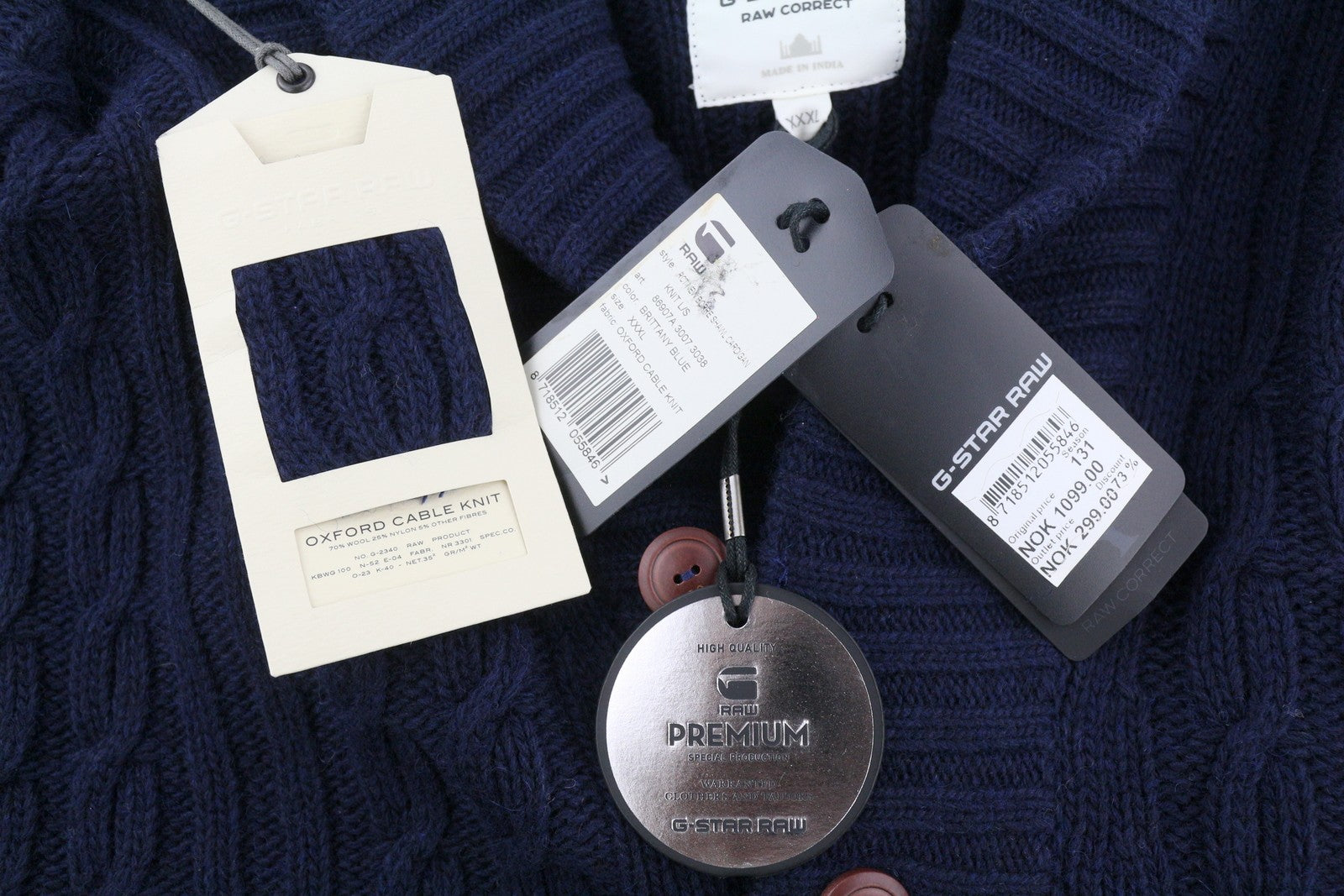 G-STAR RCT New Borre Shawl megztinis, megztas ilgomis rankovėmis, 3XL, vilnos mišinio megztinis su sagomis 