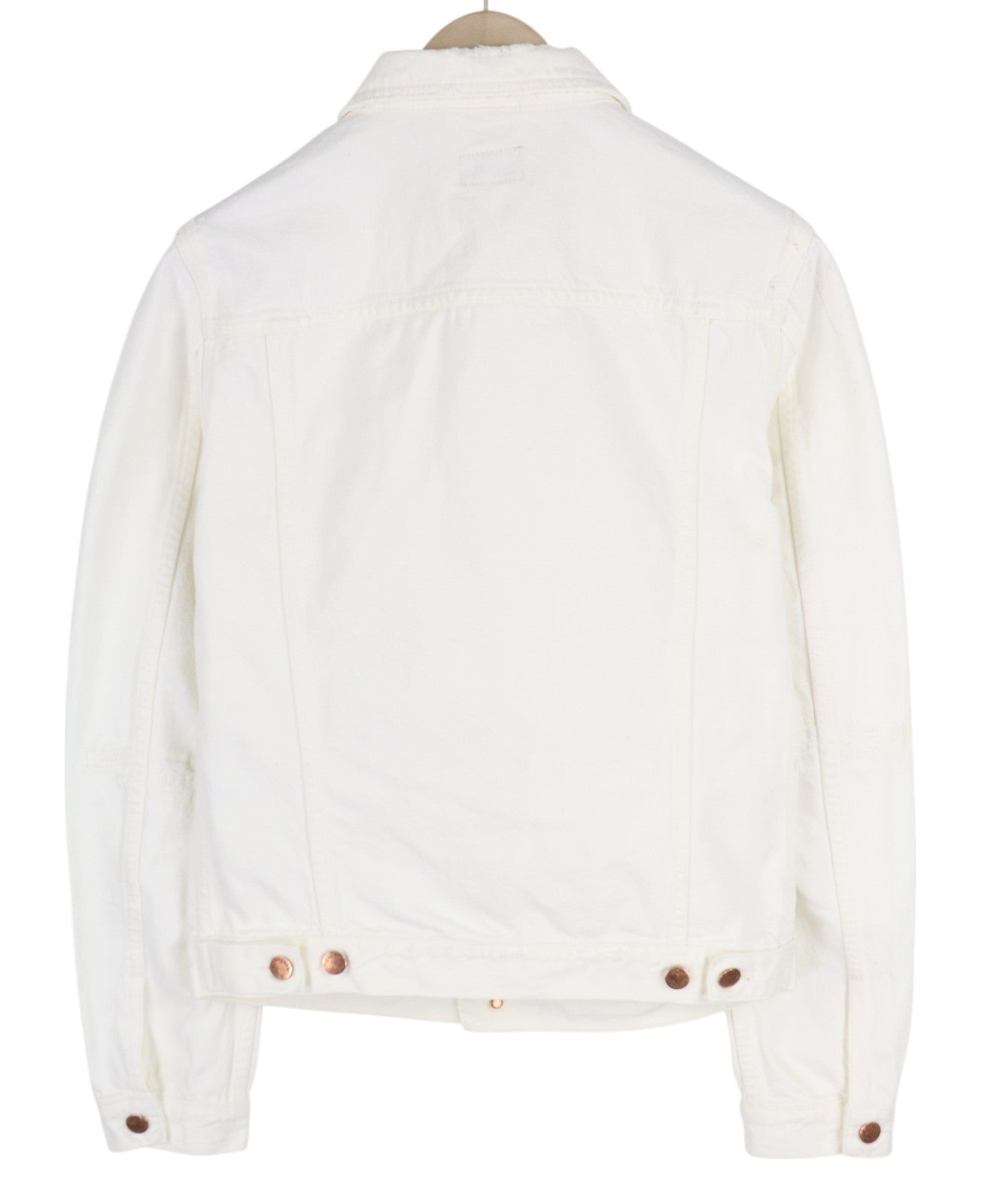 NUDIE JEANS Billy vyriška striukė M, balta, dėvėto džinso su sagomis ant kaklo, logotipas 