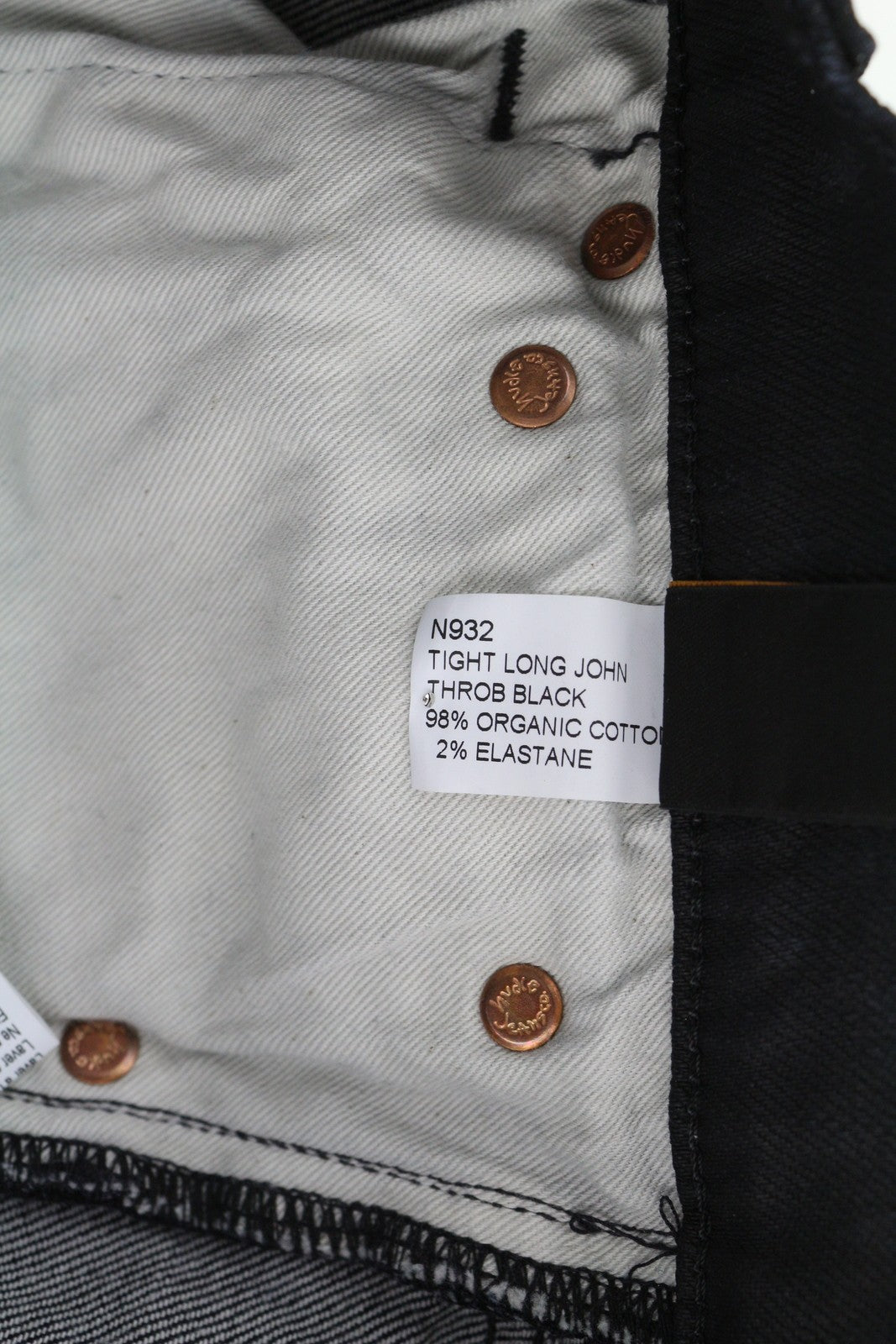 NUDIE JEANS Tight Long John Men Jeans W28/L30 Throb Black Slim Organic Coated