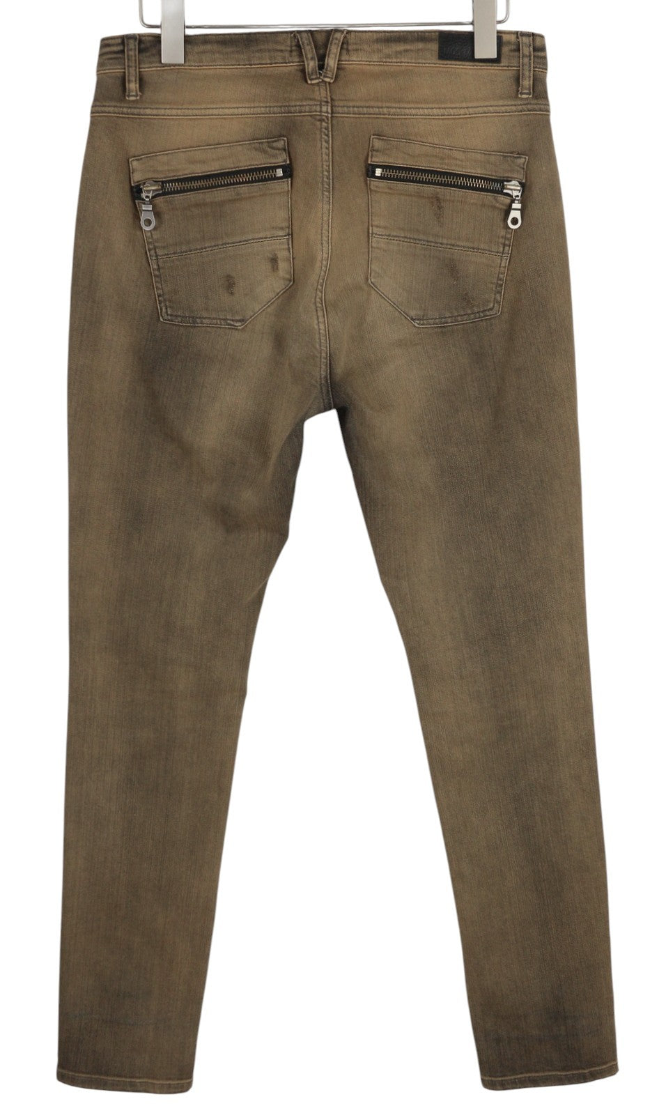 MOS MOSH Naomi Women Jeans W32 Brown Denim Washed Distress Ripped Zip Fly Slim