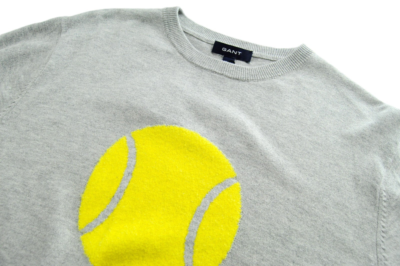 GANT vyriškas pilkas džemperis ilgomis rankovėmis, L dydžio, su vilnoniu medvilniniu teniso kamuoliuku ir apvalia apykakle 