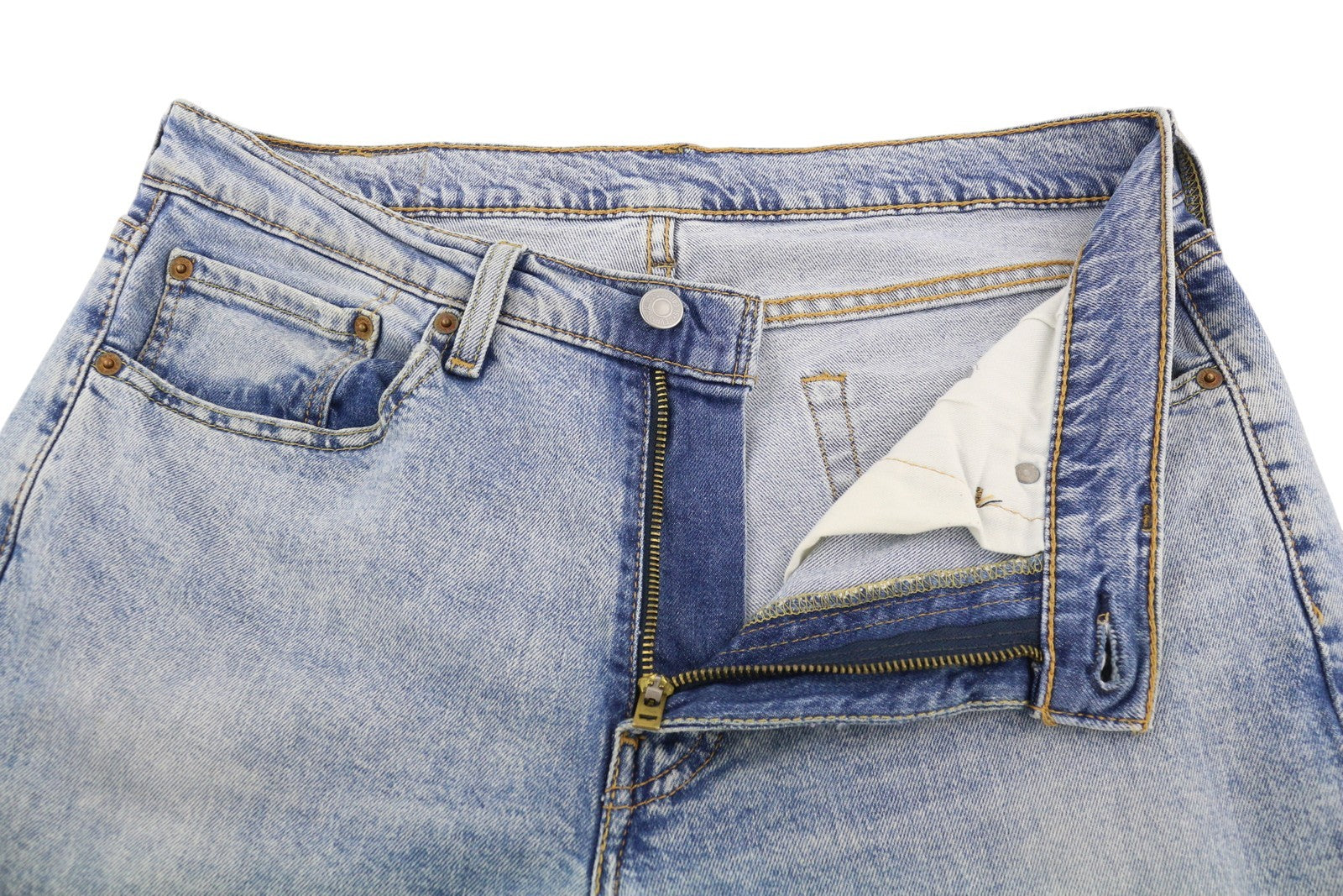 LEVI'S 514 Men Jeans W33/L30 Denim Blue Washed Straight Fit Zipper Pockets Logo