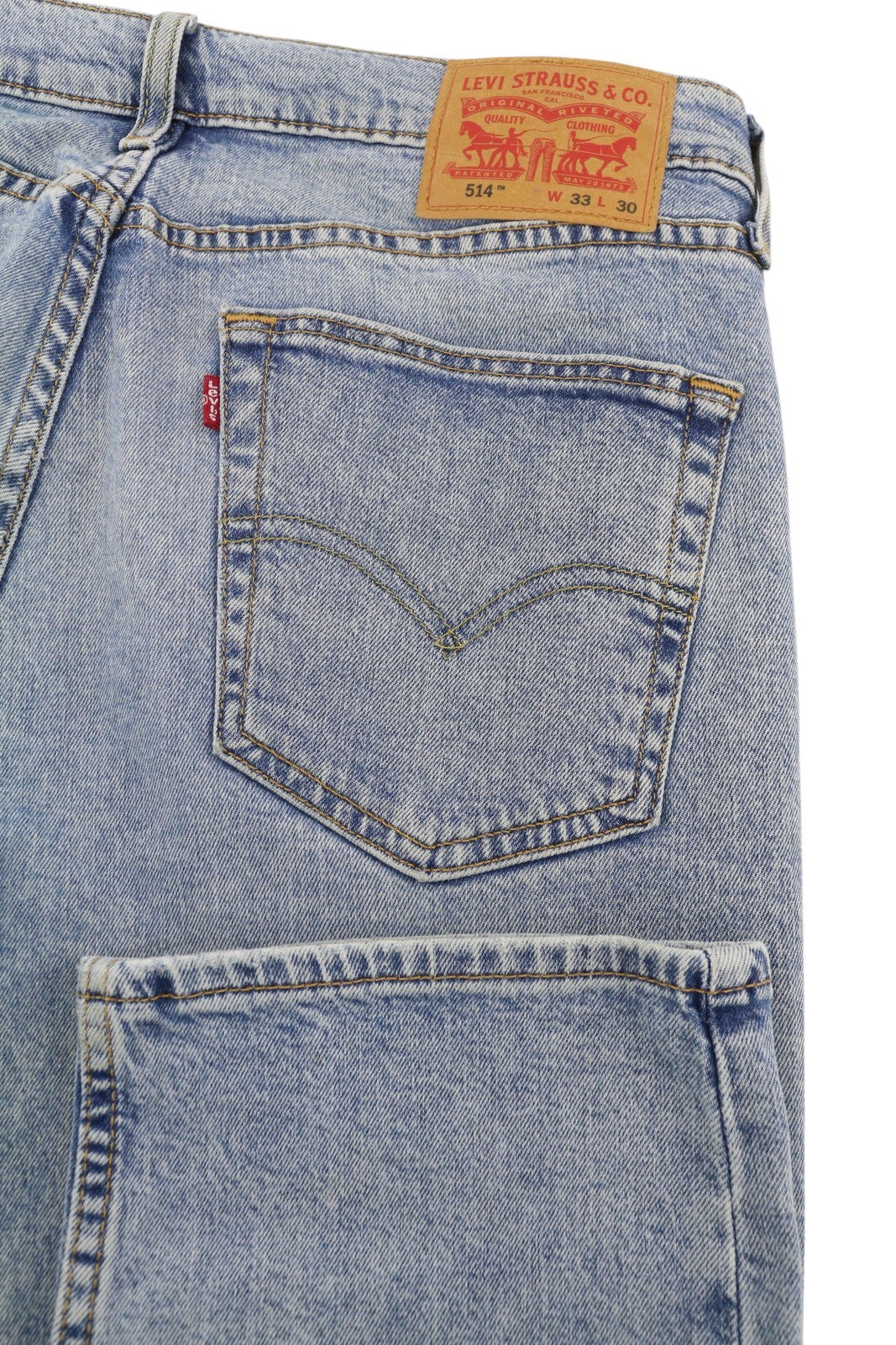 LEVI'S 514 Men Jeans W33/L30 Denim Blue Washed Straight Fit Zipper Pockets Logo