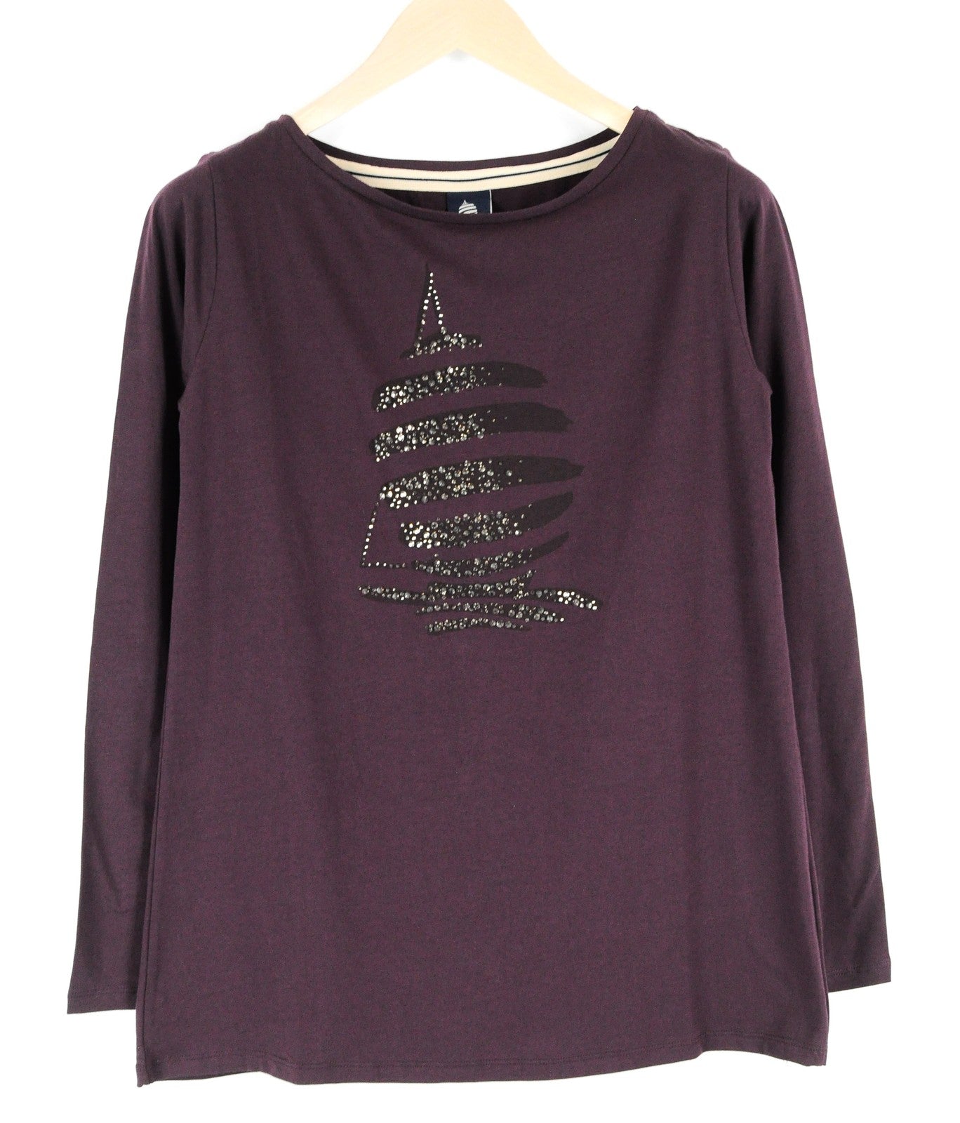 MARINA YACHTING Women's Long Sleeve T-Shirt S Purple Cotton Stretch Logo Top
