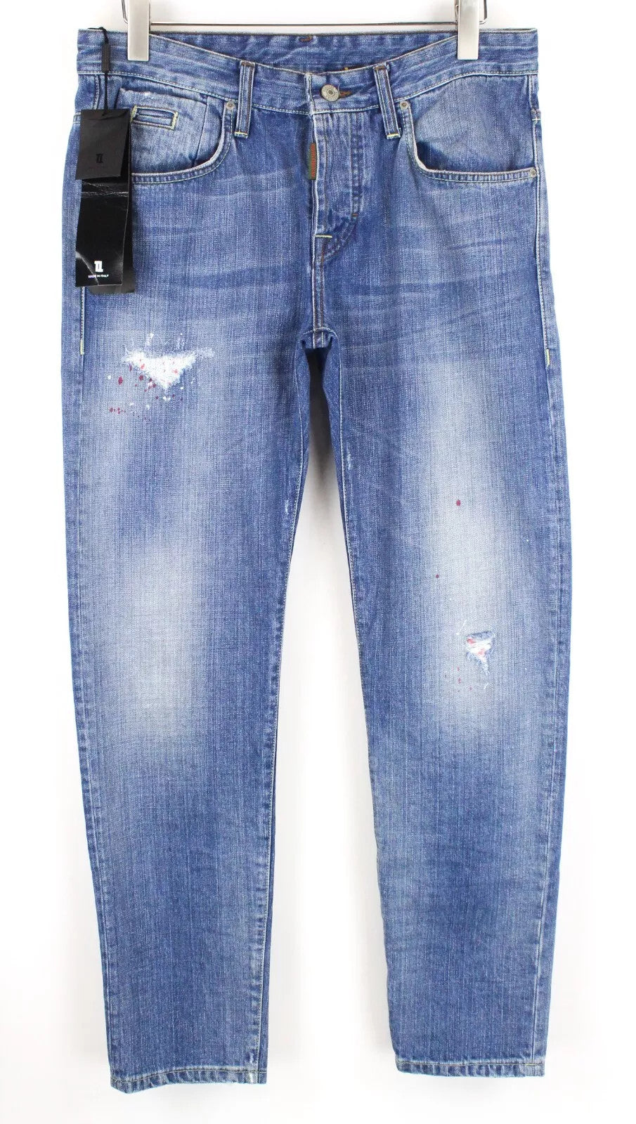 TAKESHY KUROSAWA Men's Jeans W34 Cotton Slim Fit Painted Distressed