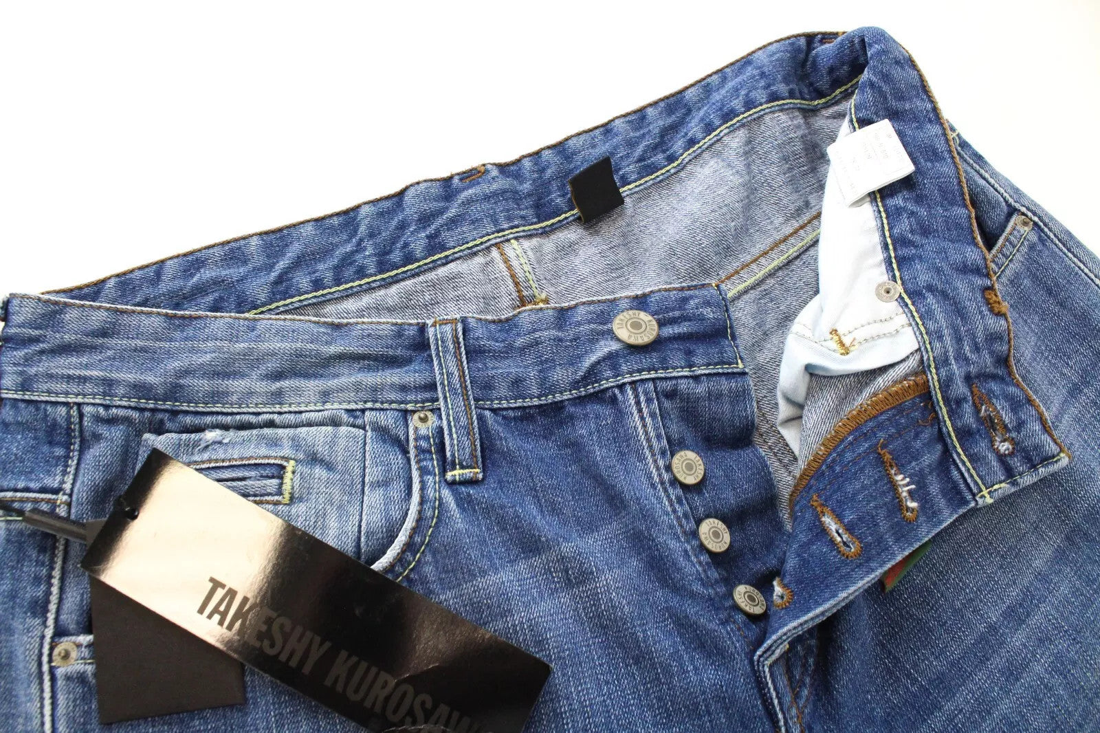 TAKESHY KUROSAWA Men's Jeans W34 Cotton Slim Fit Painted Distressed