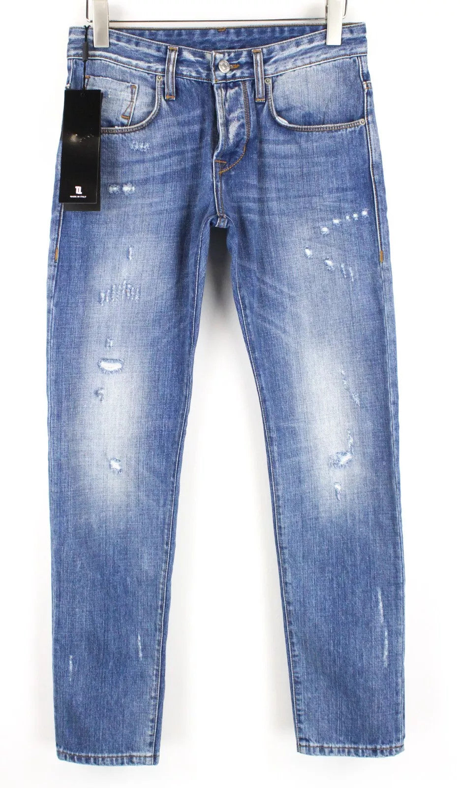 TAKESHY KUROSAWA Men's Jeans W30 Slim Button-Fly Cotton Aged Look Denim