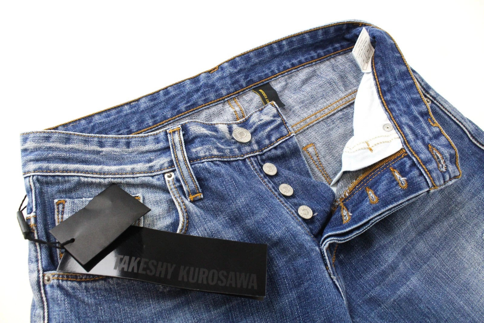 TAKESHY KUROSAWA Men's Jeans W30 Slim Button-Fly Cotton Aged Look Denim