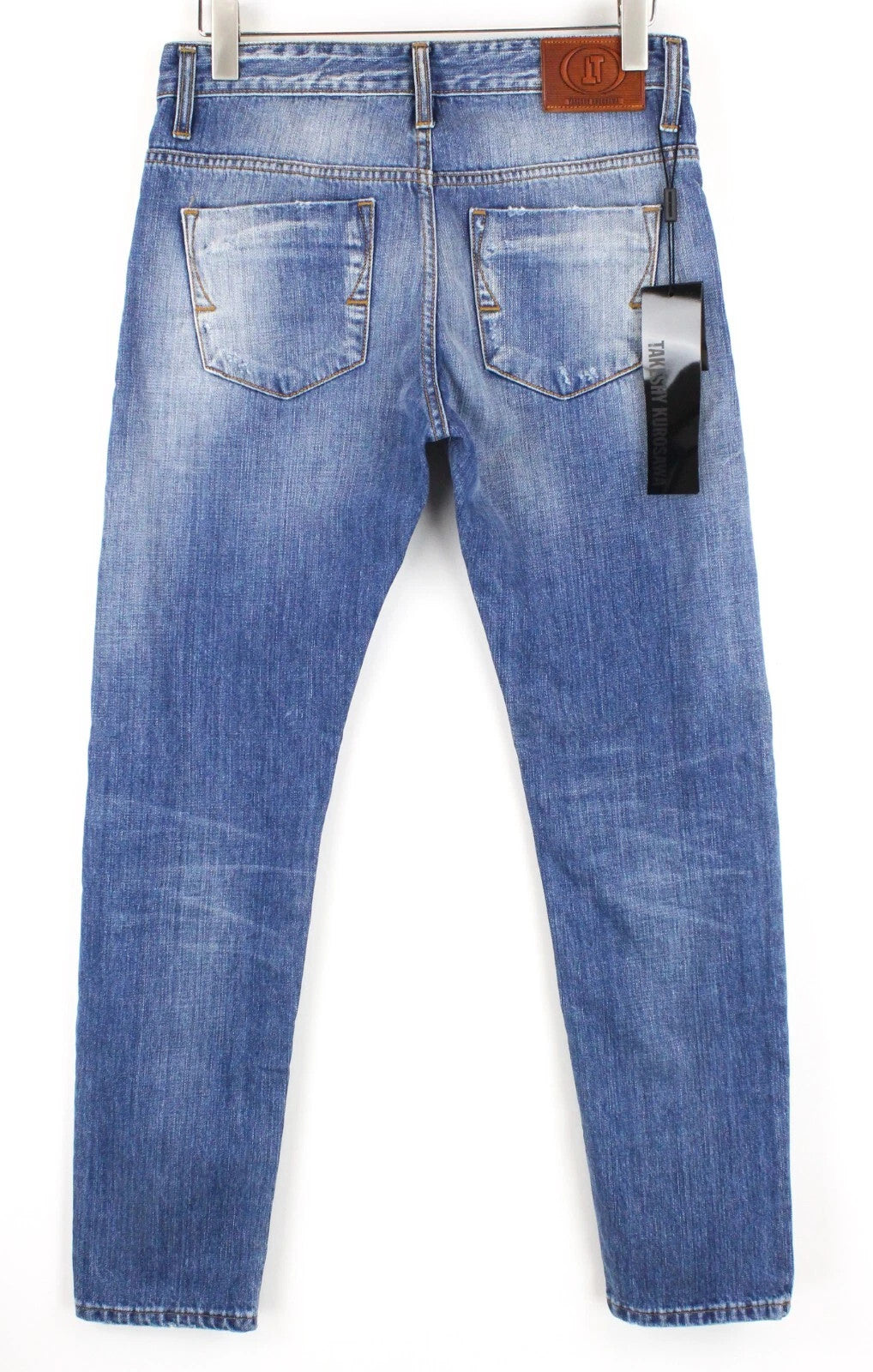 TAKESHY KUROSAWA Men's Jeans W32 Slim Cotton Distressed Aged Finish Denim