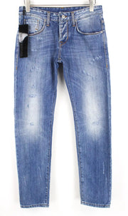 TAKESHY KUROSAWA vyriški džinsai W32 Slim Fit su sagomis ir sendinto skalbinio audinio 