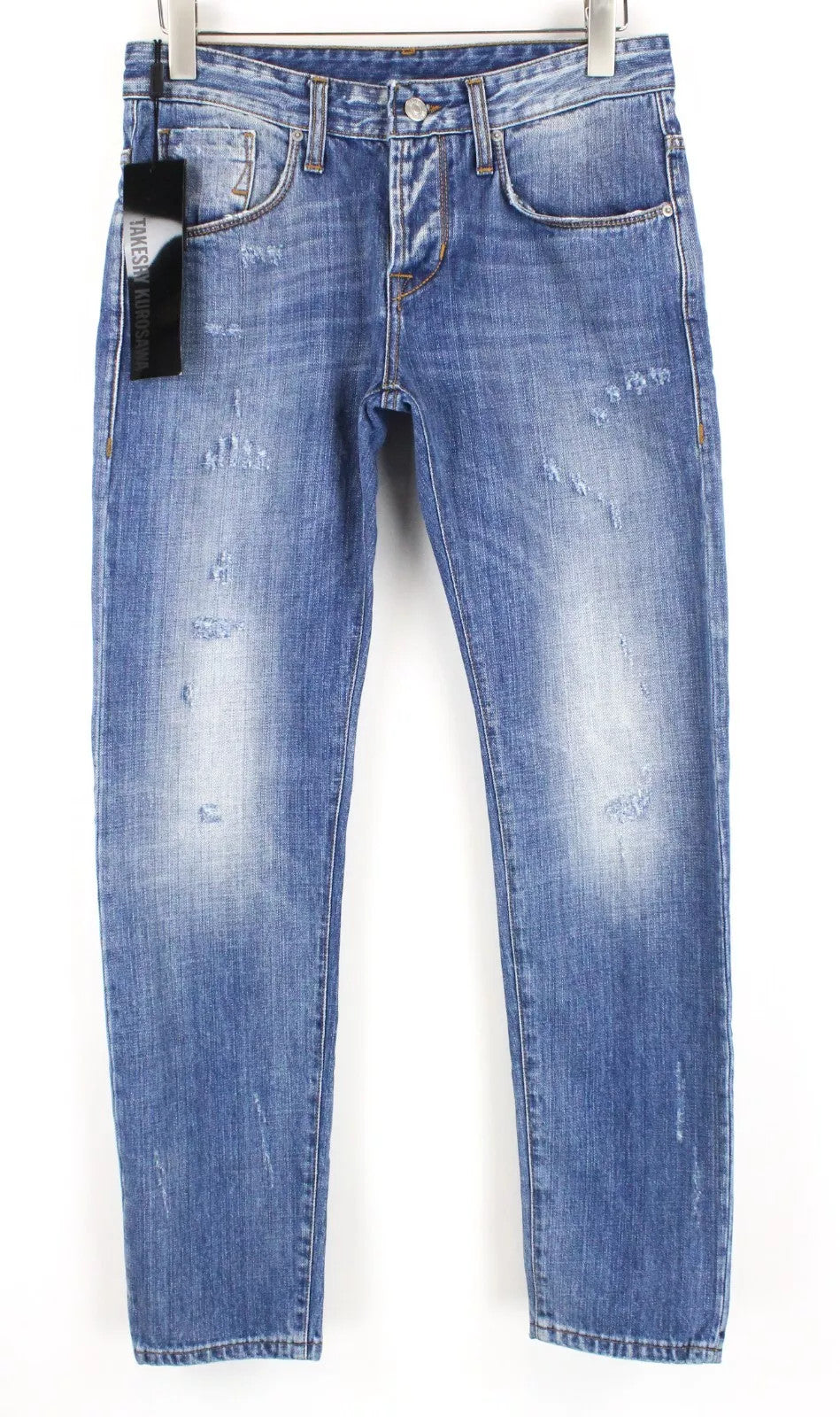 TAKESHY KUROSAWA Men's Jeans W32 Aged Blue Denim Slim Fit Distressed Cotton