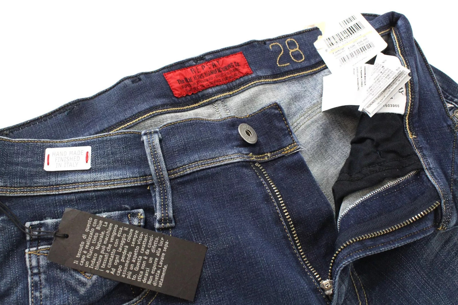 REPLAY Anbass Hyperflex Men's Jeans W28/L34 Blue Slim Stretch Zip-Fly