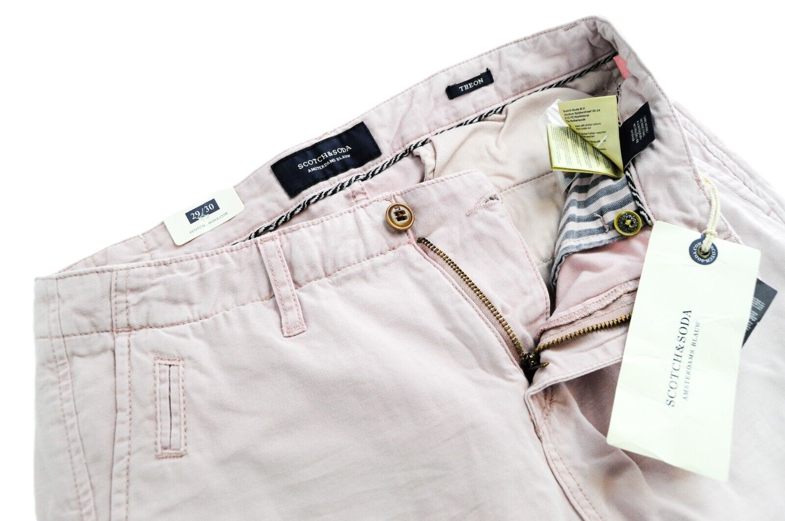 SCOTCH & SODA Theon Men's Taper Fit Trousers W29/L30 Washed Pink Cotton Casual