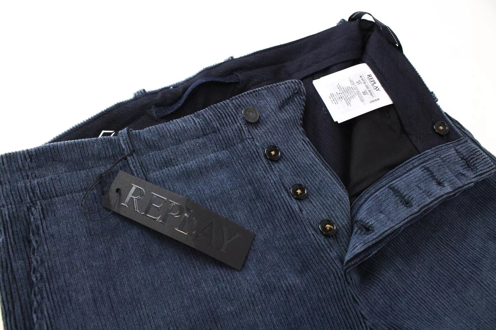 REPLAY Men's Trousers W31/L30 Corduroy Straight Fit Patched Back Pocket Fly