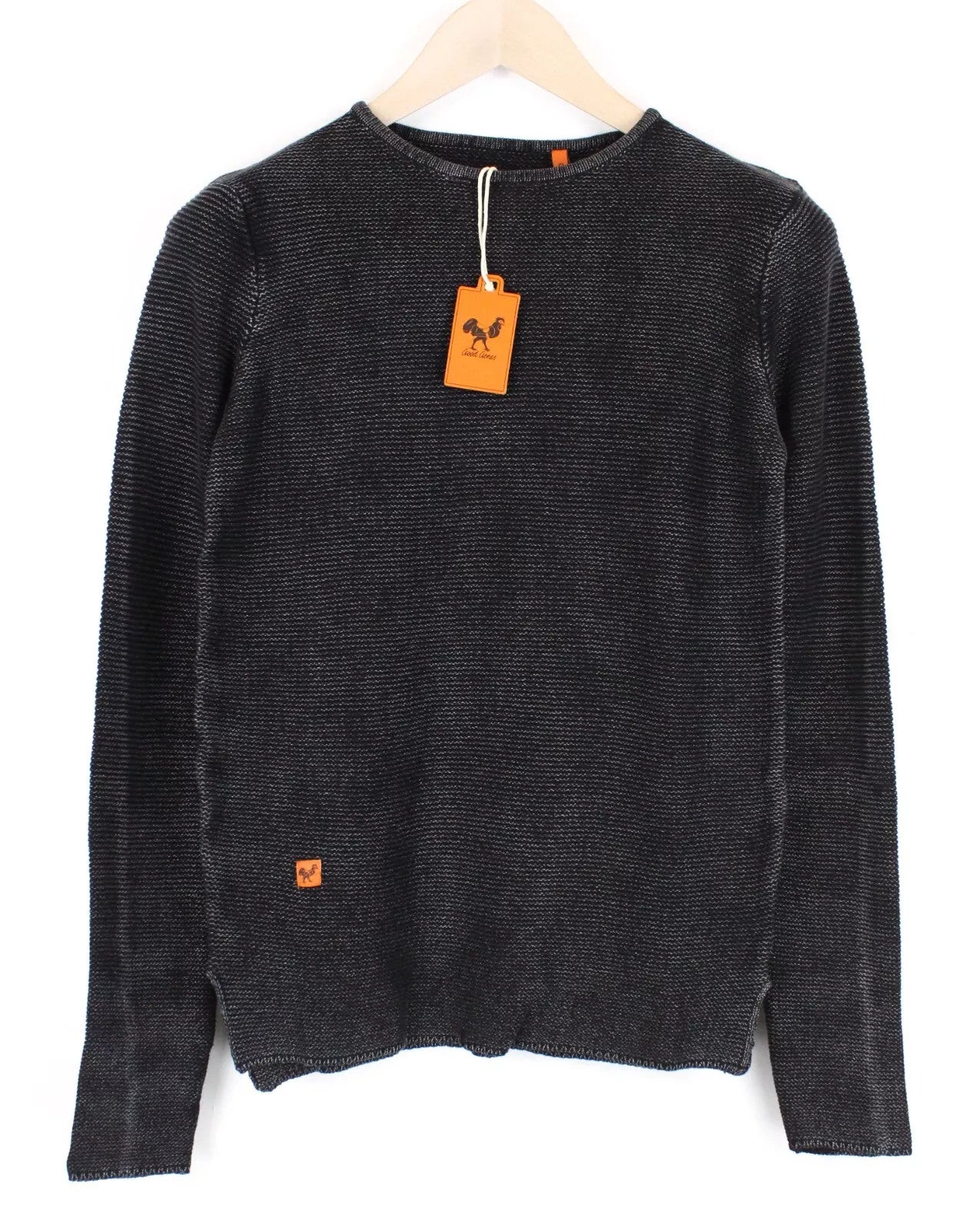 GOOD GENES moteriškas megztinis S dydžio, šviesiai juodas, tvirtai megztas medvilninis megztinis su apvalia apykakle 