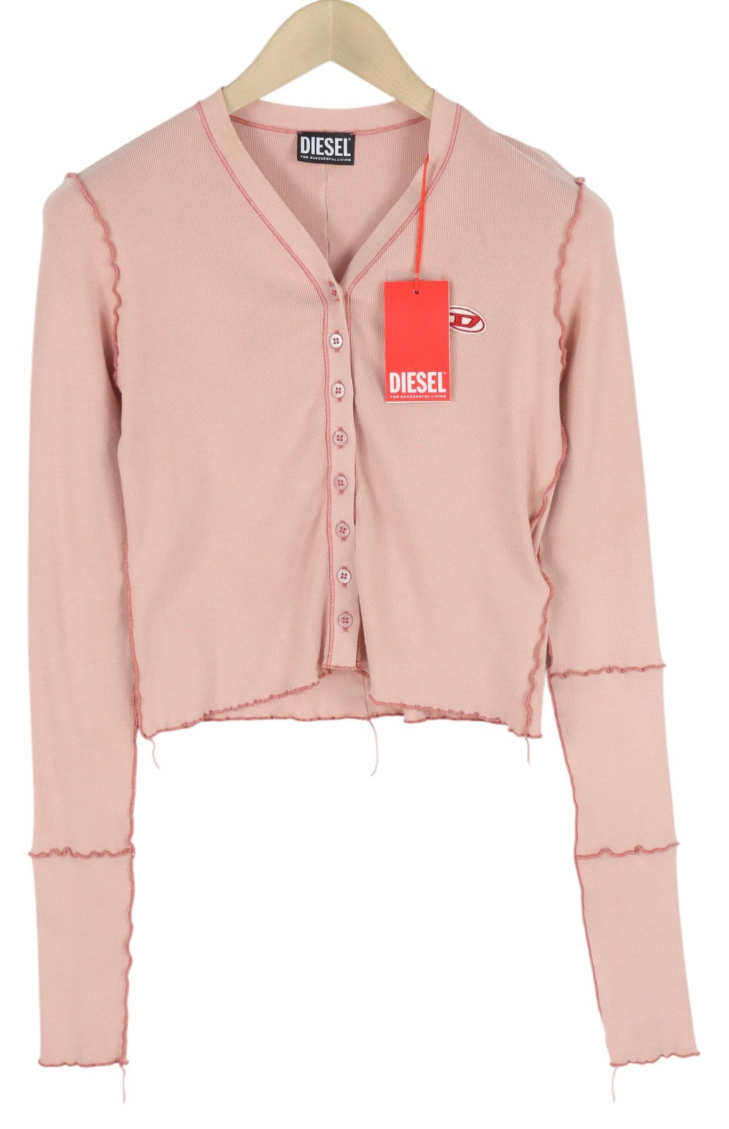 DIESEL moteriški marškinėliai su juostele ir atvira juostele, XL dydžio, rožiniai, ilgomis rankovėmis, su sagomis, trumpi, rekomenduojama kaina – 150 € 