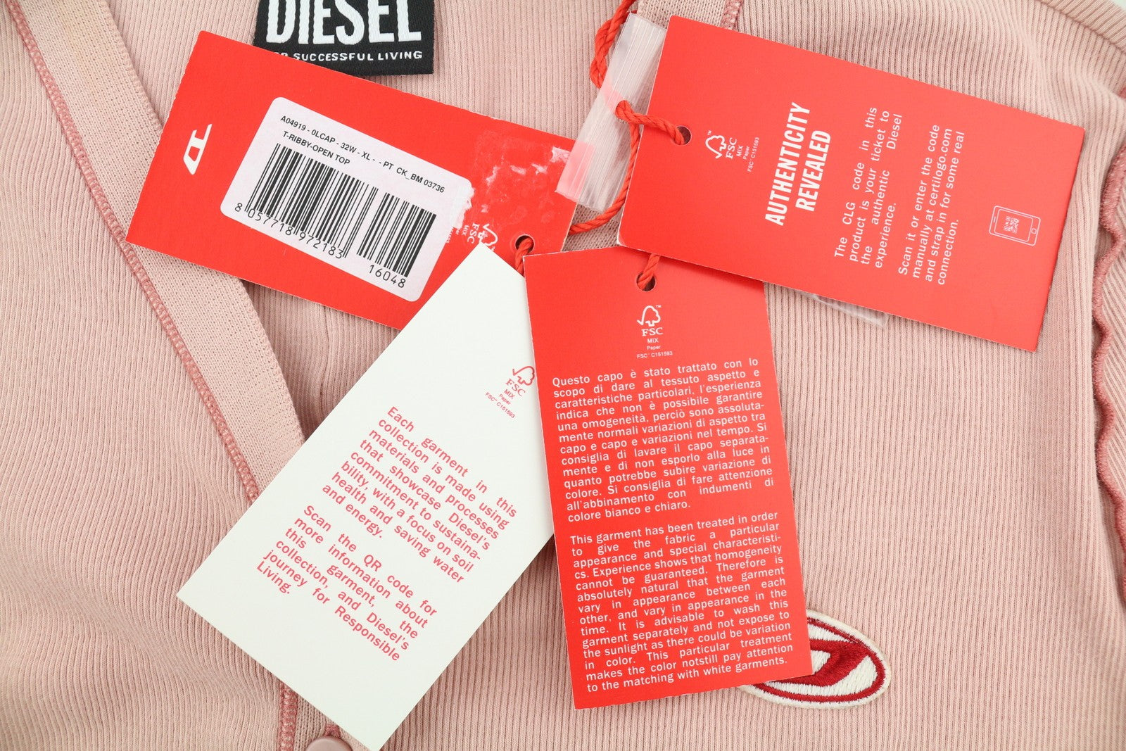 DIESEL moteriški marškinėliai su juostele ir atvira juostele, XL dydžio, rožiniai, ilgomis rankovėmis, su sagomis, trumpi, rekomenduojama kaina – 150 € 