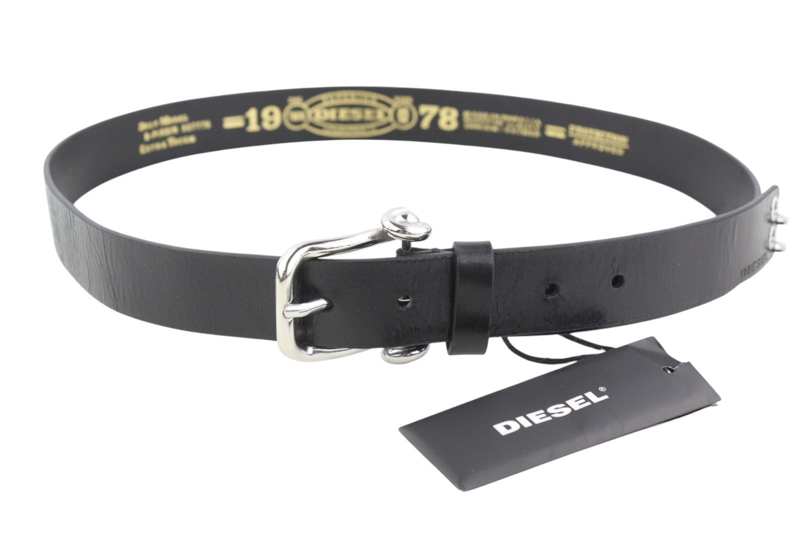 DIESEL B-Pirsin Men Belt 95 CM Black Leather Buckle Closure Leather Extra Touch