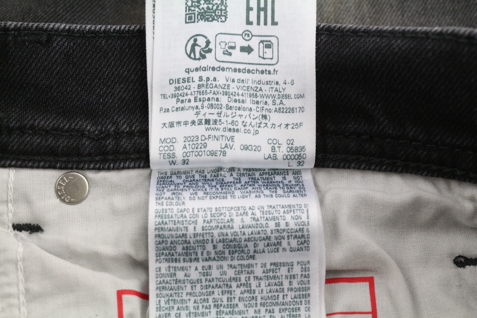 DIESEL 2003 D-Finitive 09G20 vyriški džinsai W32/L32 įprasto kirpimo, siaurėjantys, juodi, rekomenduojama mažmeninė kaina – 225 € 