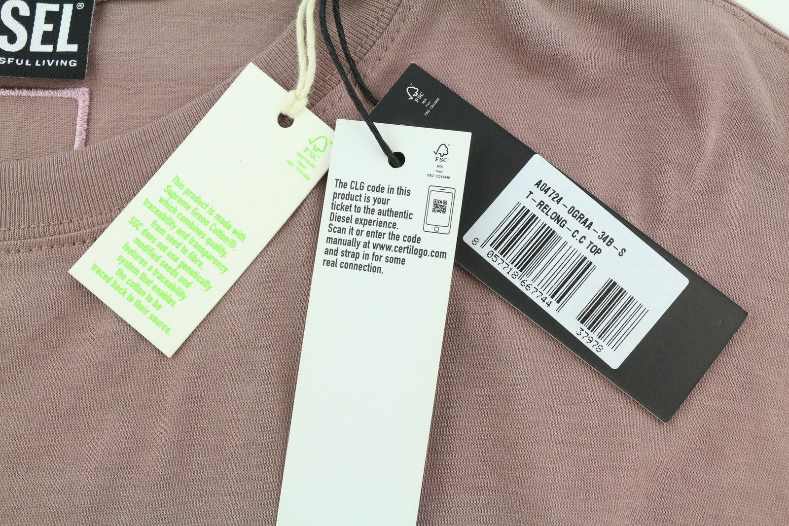 DIESEL T-Relong-CC moteriški marškinėliai S dydžio violetiniai, dideli apvalūs ilgomis rankovėmis, rekomenduojama kaina – 100 € 